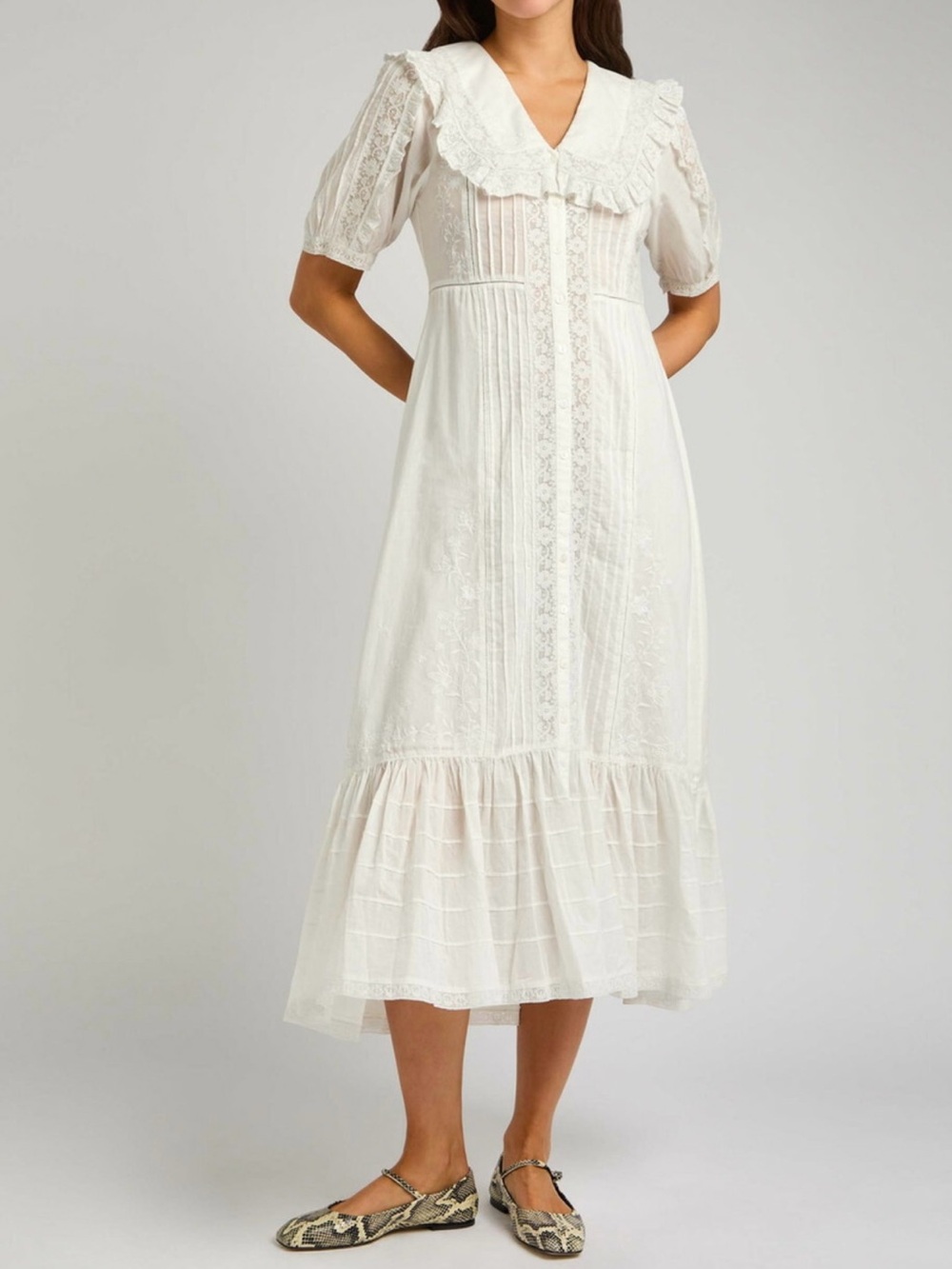 RIXO White Lace-Trim Button-Front Maxi Dress - Picture 3 of 4